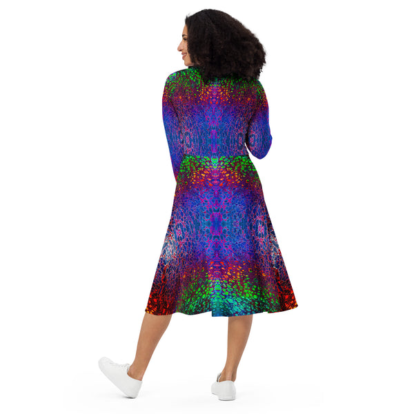 Rainbow Splash long sleeve midi dress