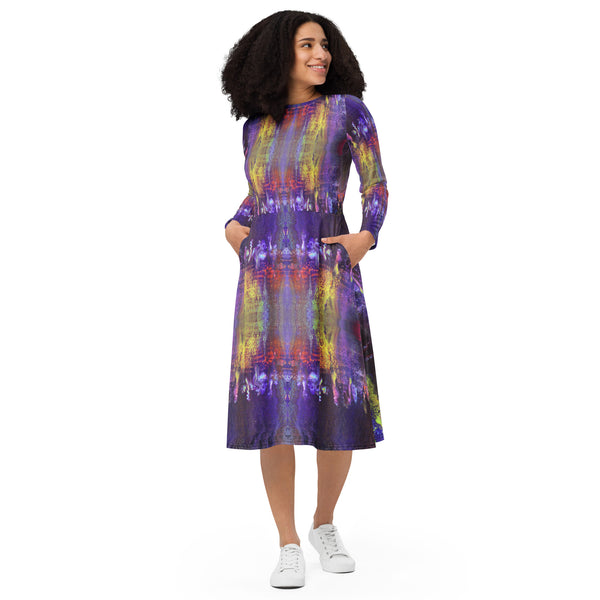 Purple Fantasy long sleeve midi dress