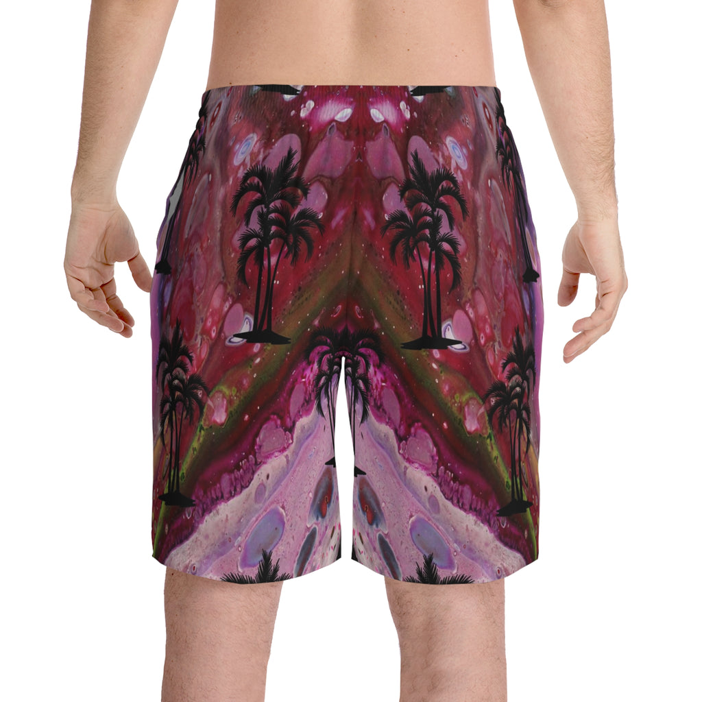 Triple Palm Men's Elastic Beach Shorts