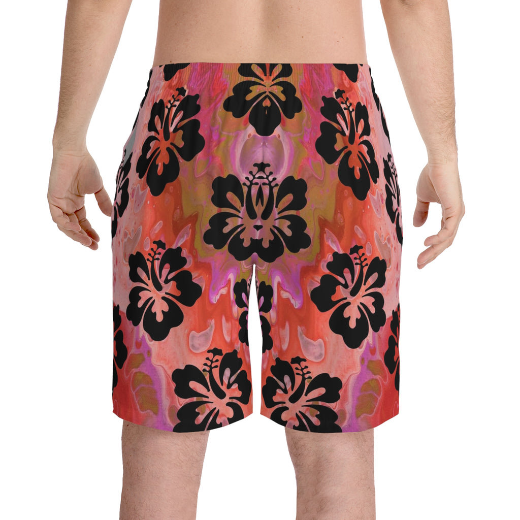 Dreamsicle Hibiscus Men's Elastic Beach Shorts