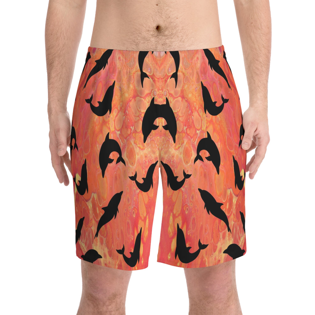 Orange Dolphine Men's Elastic Beach Shorts