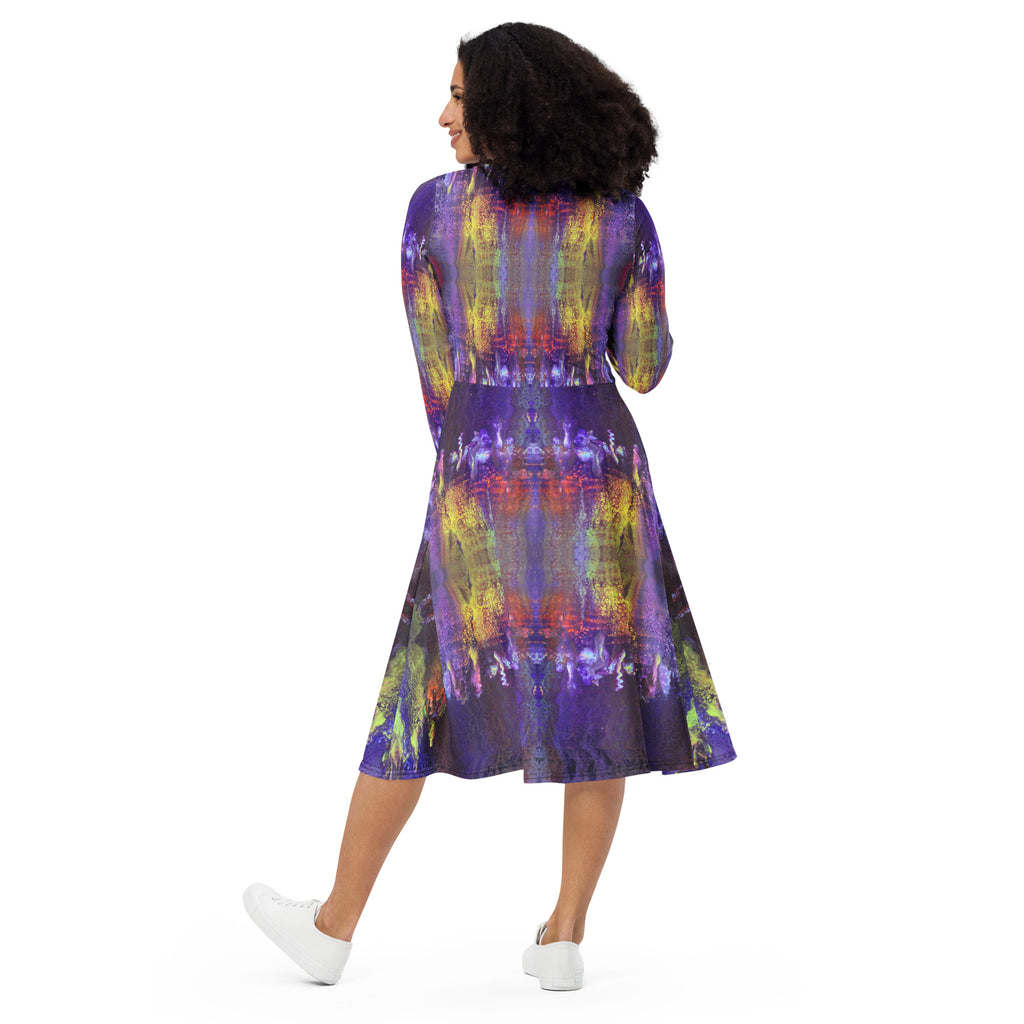 Purple Fantasy long sleeve midi dress